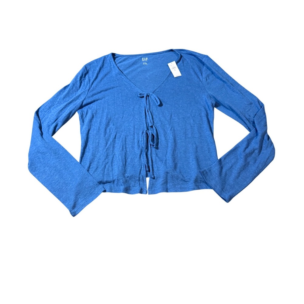 NWT Gap Size Medium Tall Linen Blend Front Cardigan Shirt Long Sleeve Royal Blue - Picture 2 of 8